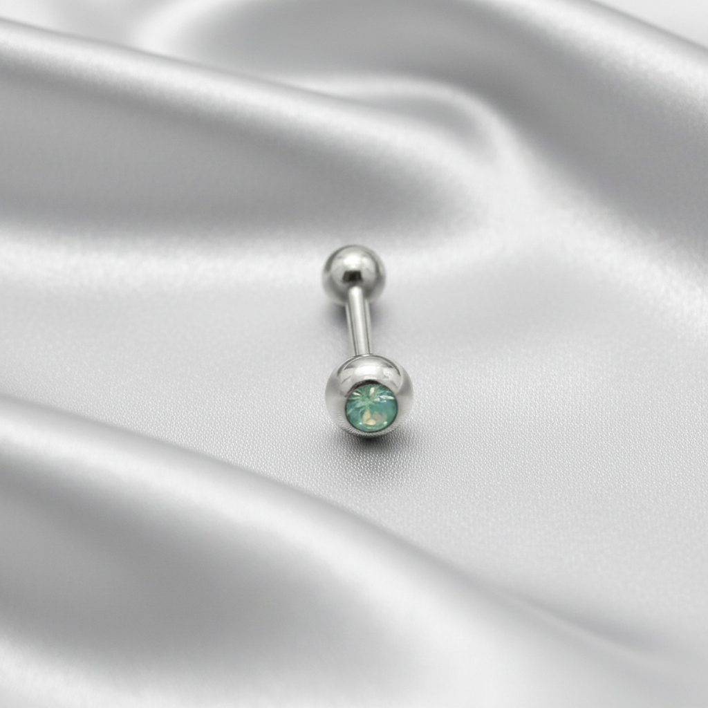 Aqua Opal tongue barbell in 316l stainless steel