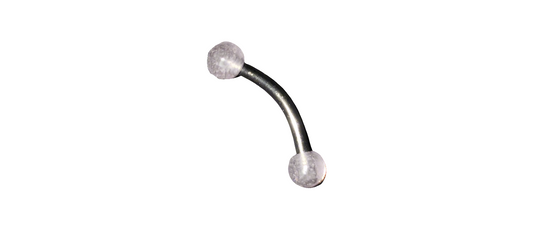 Steel Eye Brow Piercing with Blue Glow Acrylic Ball Ends