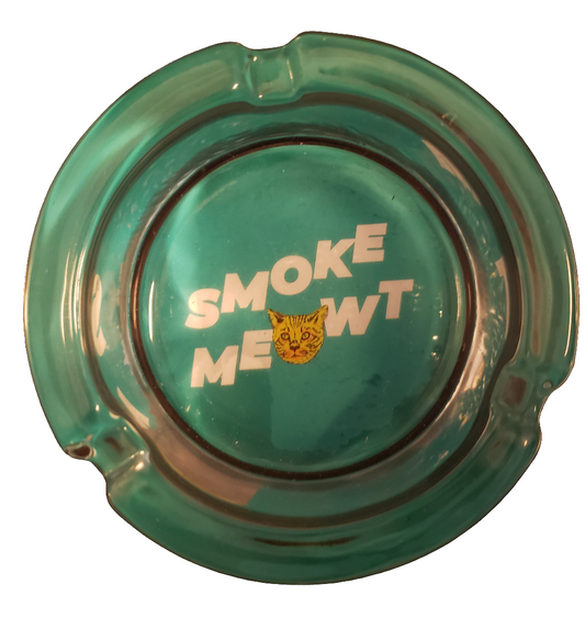 Glass Novelty Ashtray Aqua Kitty Face