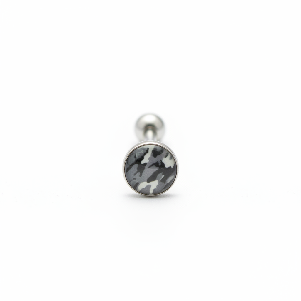 Black and Grey Camouflage tongue barbell in 316l stainless steel