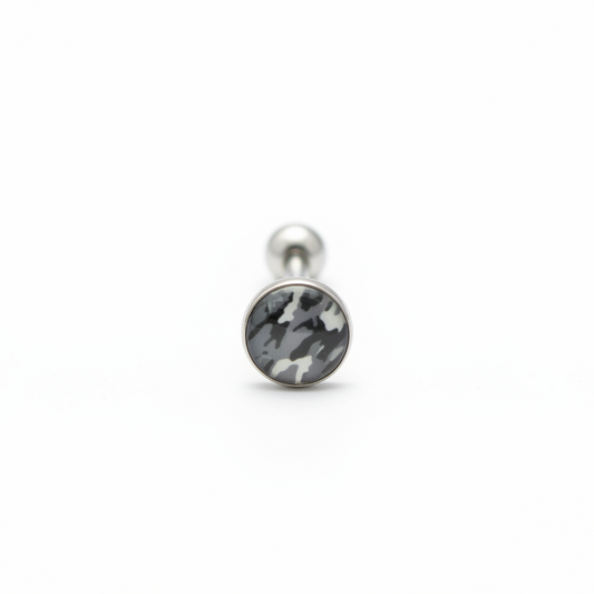 Black and Grey Camouflage tongue barbell in 316l stainless steel