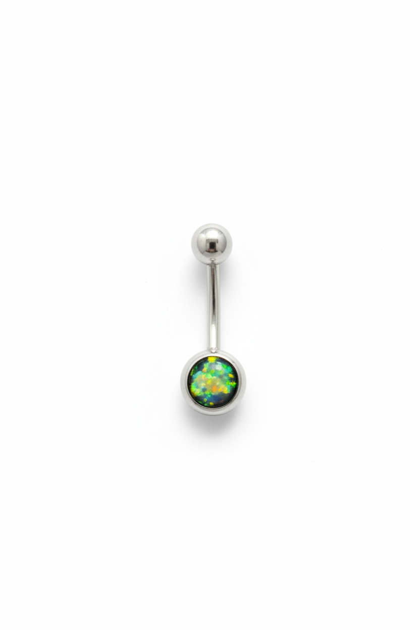 Black Opal belly button ring in 316l stainless steel