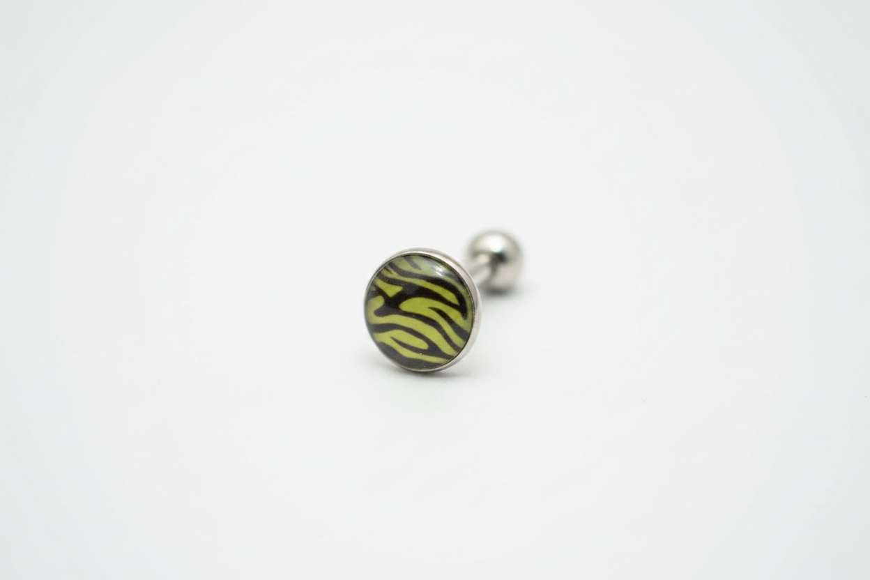 Brown Zebra Striped tongue barbell in 316l stainless steel