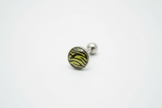 Brown Zebra Striped tongue barbell in 316l stainless steel