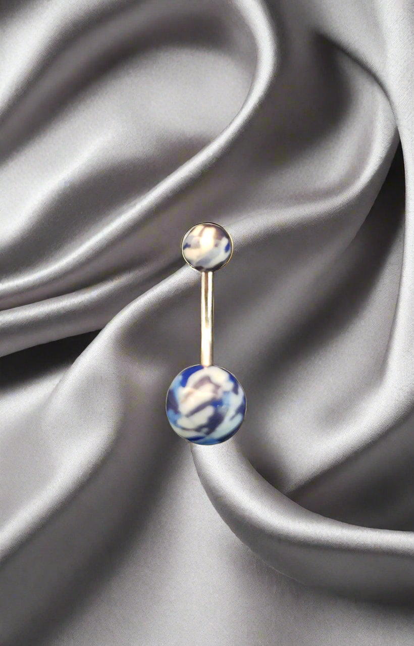 Stainless Steel Blue Camouflage Acrylic Belly Piercing