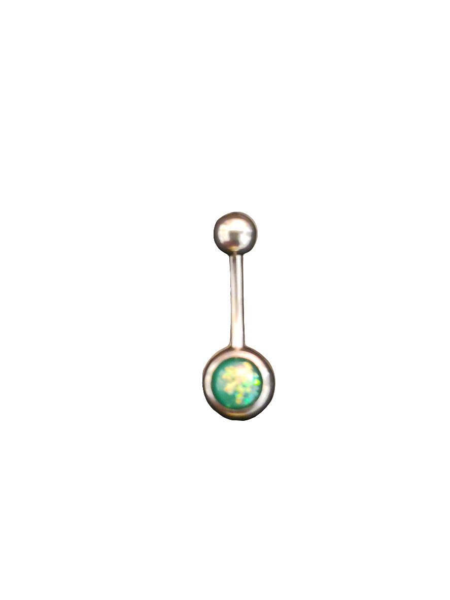 Stainless Steel Green Opal Belly Piercing