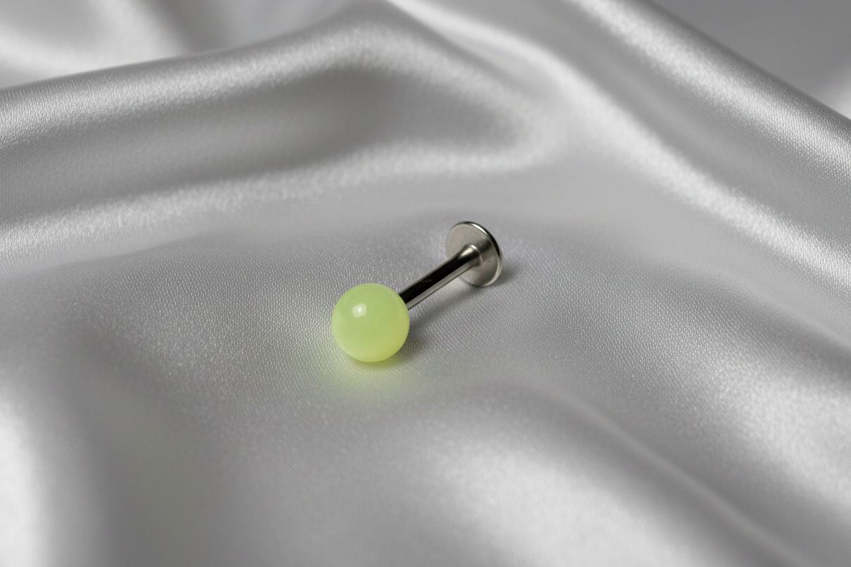 Yellow Glow Acrylic Labret Lip Ring in 316l stainless steel.