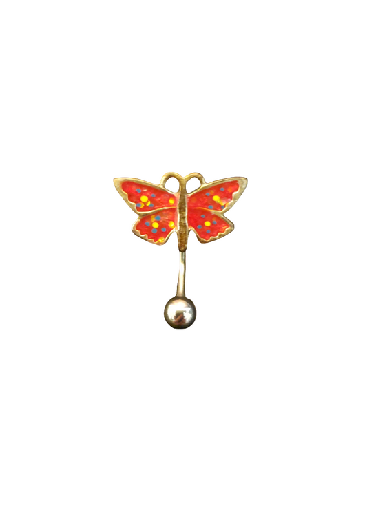 Stainless Steel Red Butterfly Upside Down Belly Piercing