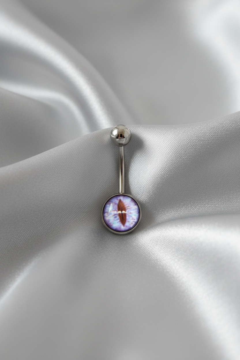 Blue Snake Eye belly button ring in 316l stainless steel