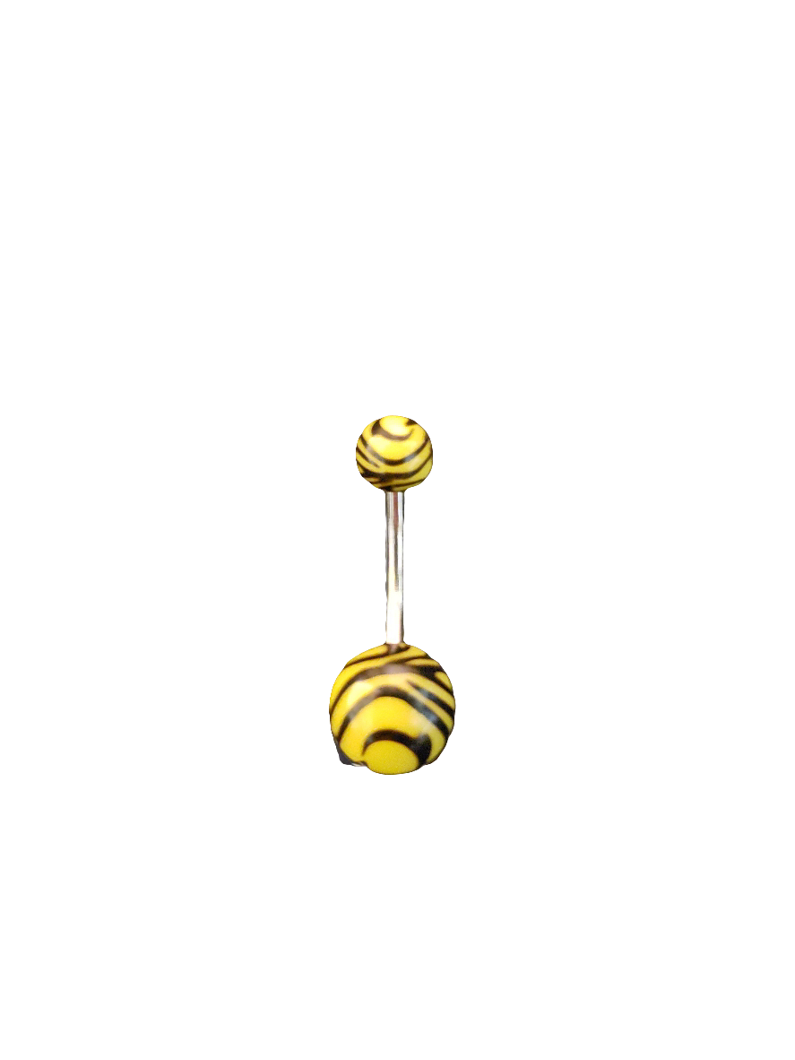 Stainless Steel Yellow Tiger Striped Acrylic Belly Piercing