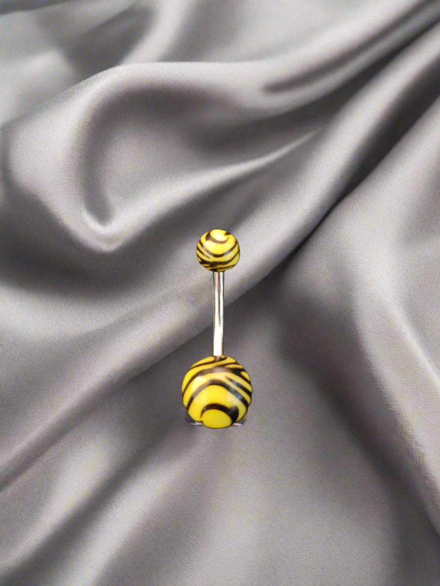 Stainless Steel Yellow Tiger Striped Acrylic Belly Piercing