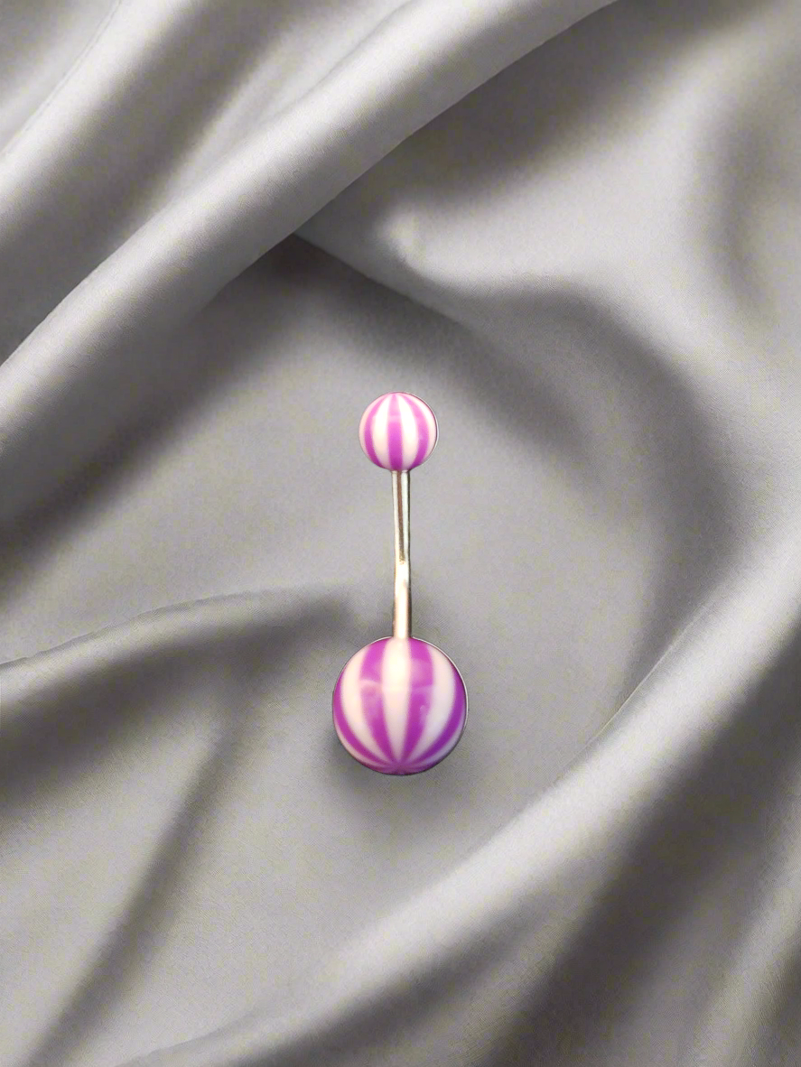 Stainless Steel Purple & White Striped Acrylic Belly Piercing