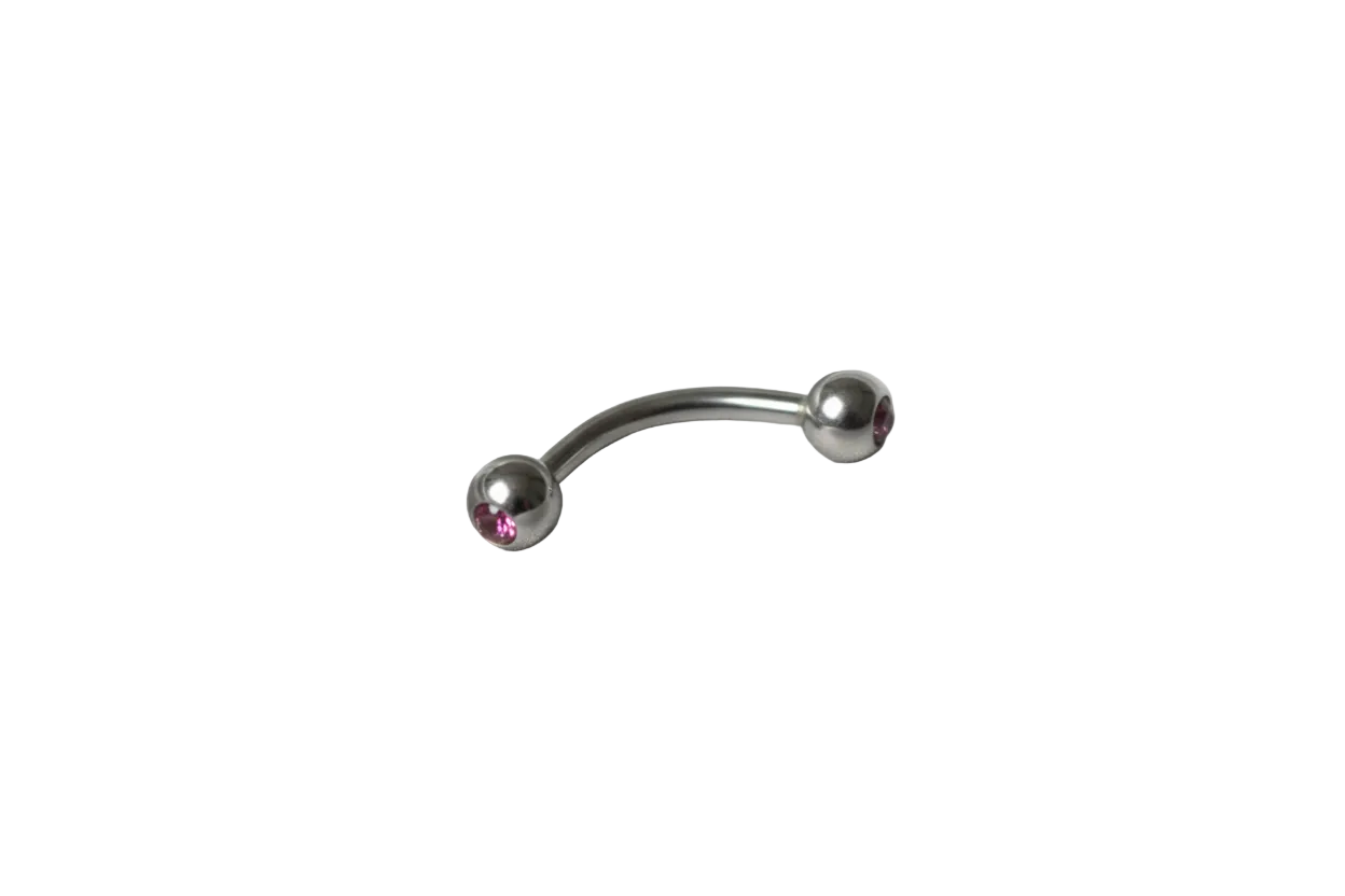 Purple Crystal Eyebrow Ring in 316l stainless steel close up detail.