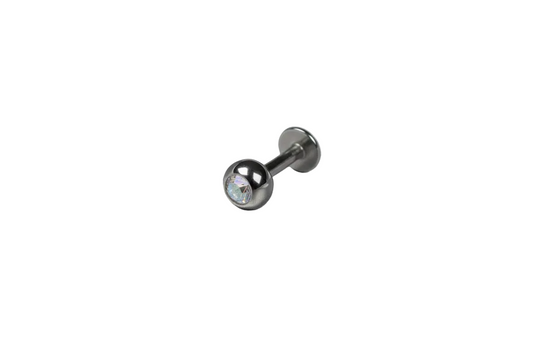Aurora Clear Crystal Labret Lip Ring - 316L Stainless Steel close up detail.