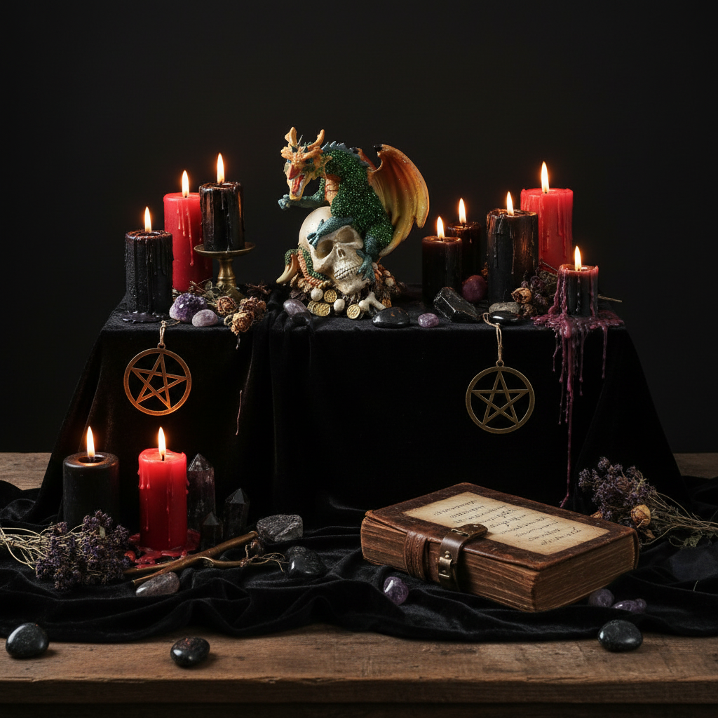 Dragon on Skull Head Green Figurine