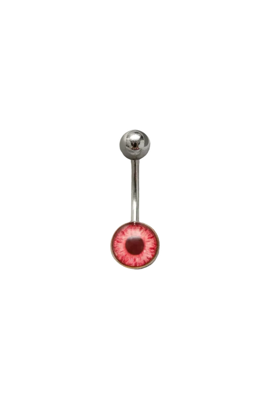 Red Eyeball belly button ring in 316l stainless steel