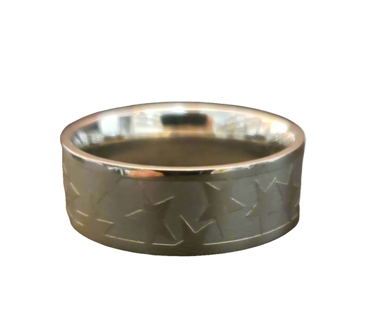 Steel Frosted Star Wide Band Ring