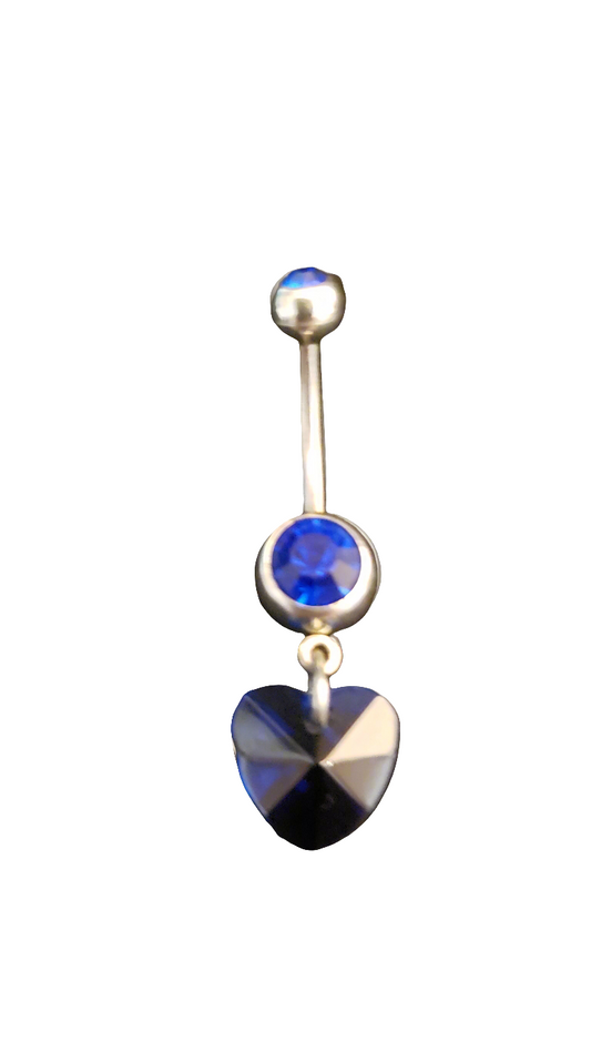 Belly Piercing Stainless Steel 316L with Dangling Crystal Heart