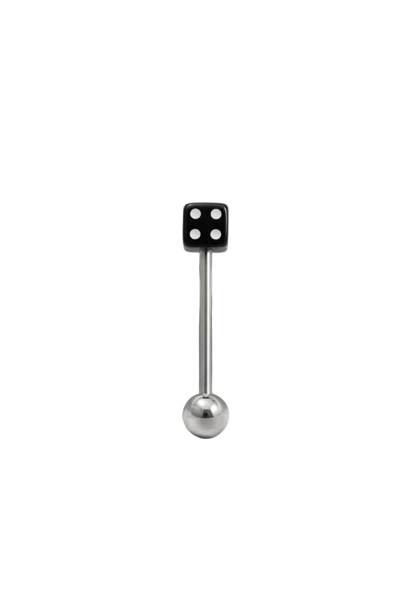 Black Dice acrylic tongue barbell in 316l stainless steel