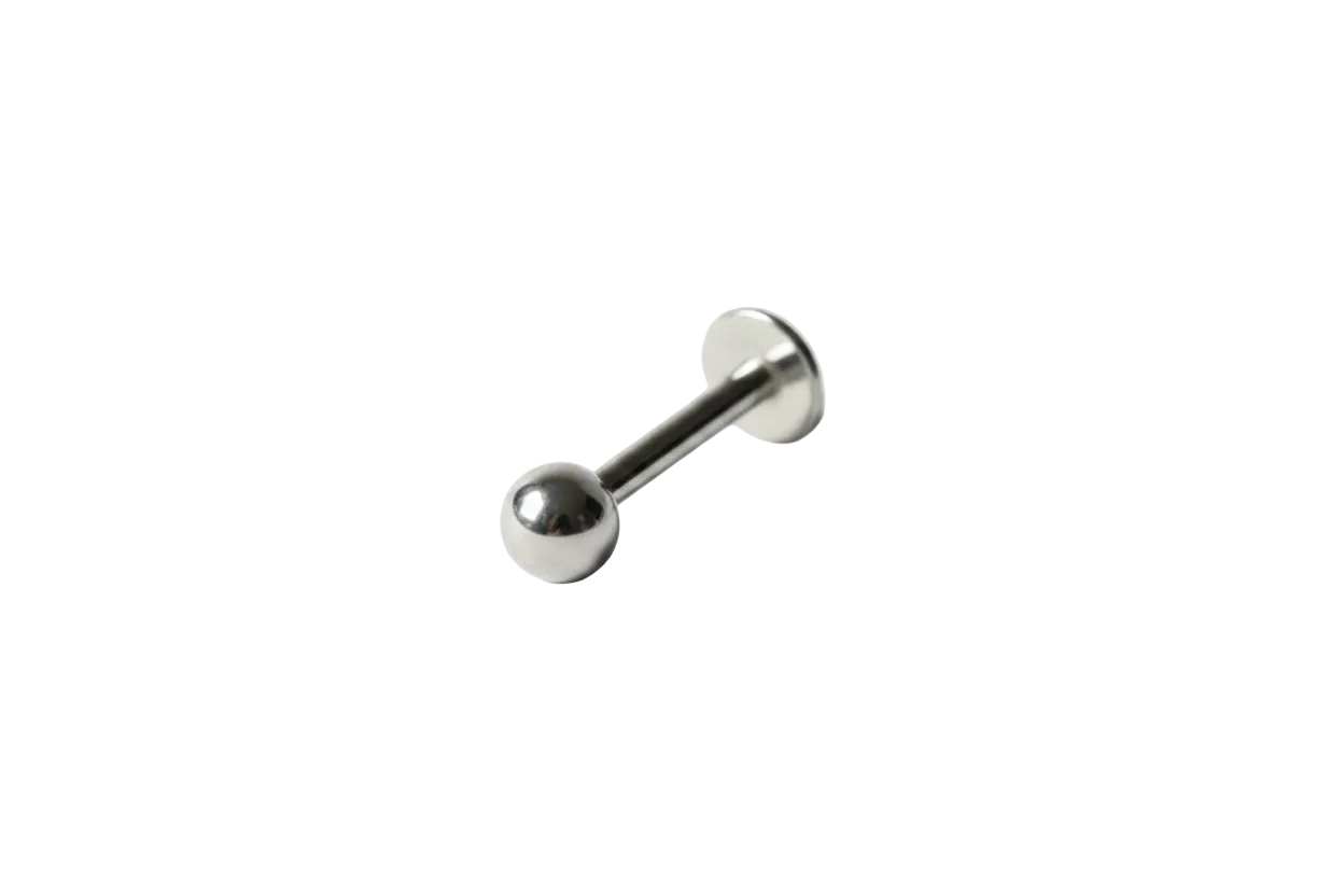 Polished Steel Ball Labret Lip Ring in 316l stainless steel close up detail.