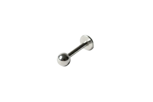 Polished Steel Ball Labret Lip Ring in 316l stainless steel close up detail.