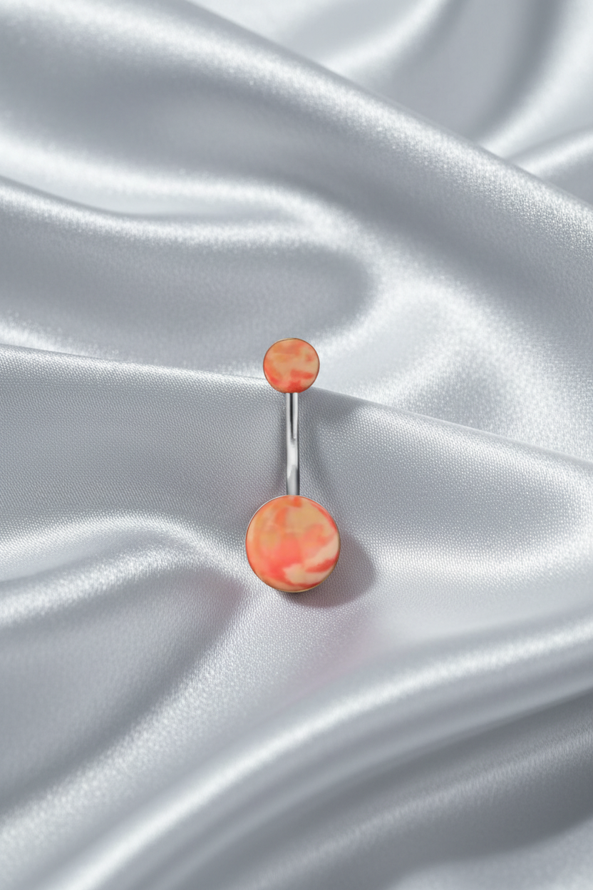 Pink Camouflage acrylic belly button ring in 316l stainless steel
