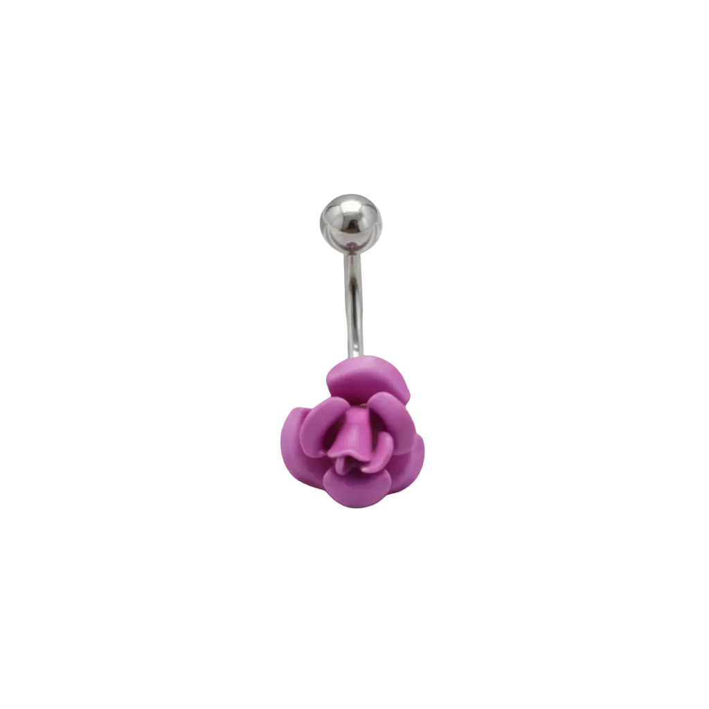 Purple Rose Belly Button Ring in 316l stainless steel on a white background.