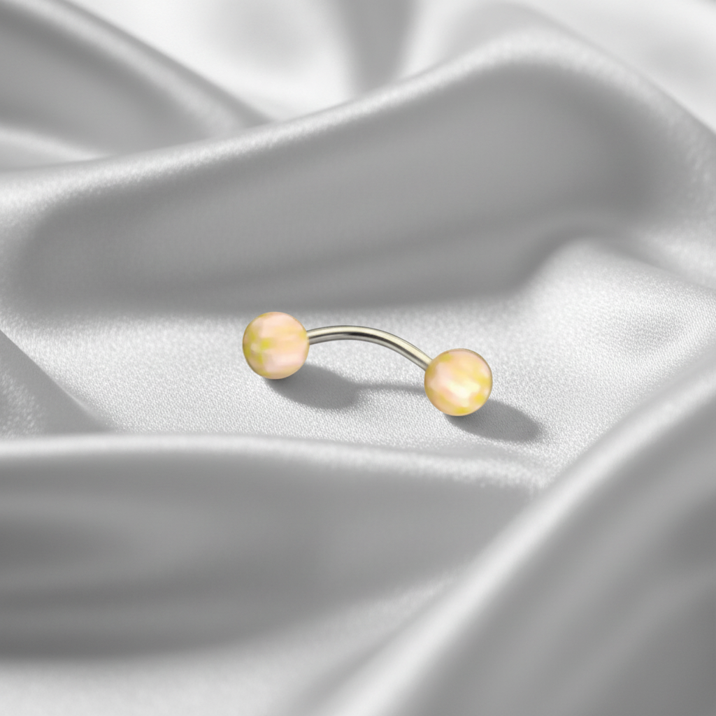 Peach & Beige acrylic belly button ring -in 316l stainless steel