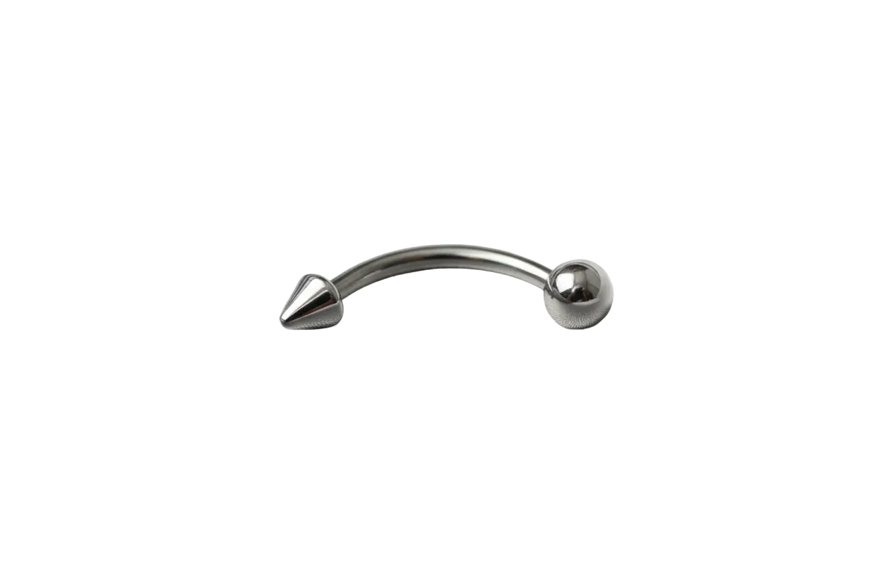 Steel Ball and Spike Eyebrow Ring in 316l stainless steel close up detail.