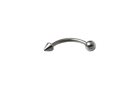 Steel Ball and Spike Eyebrow Ring in 316l stainless steel close up detail.