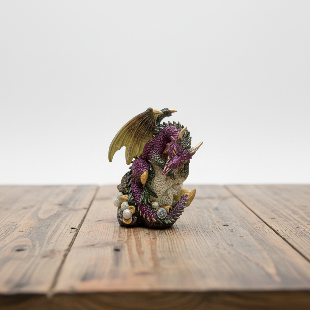 Dragon on Skull Head Purple Figurine