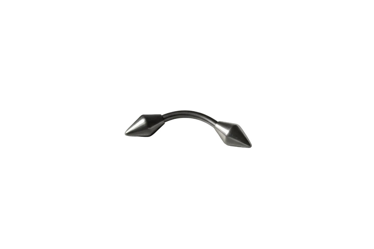 Beveled Steel Cone Eyebrow Ring in 316l stainless steel close up detail.
