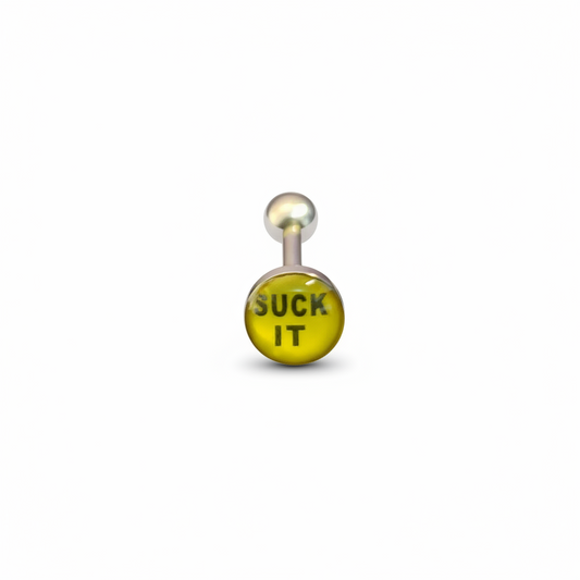 "Suck It" tongue barbell in 316l stainless steel