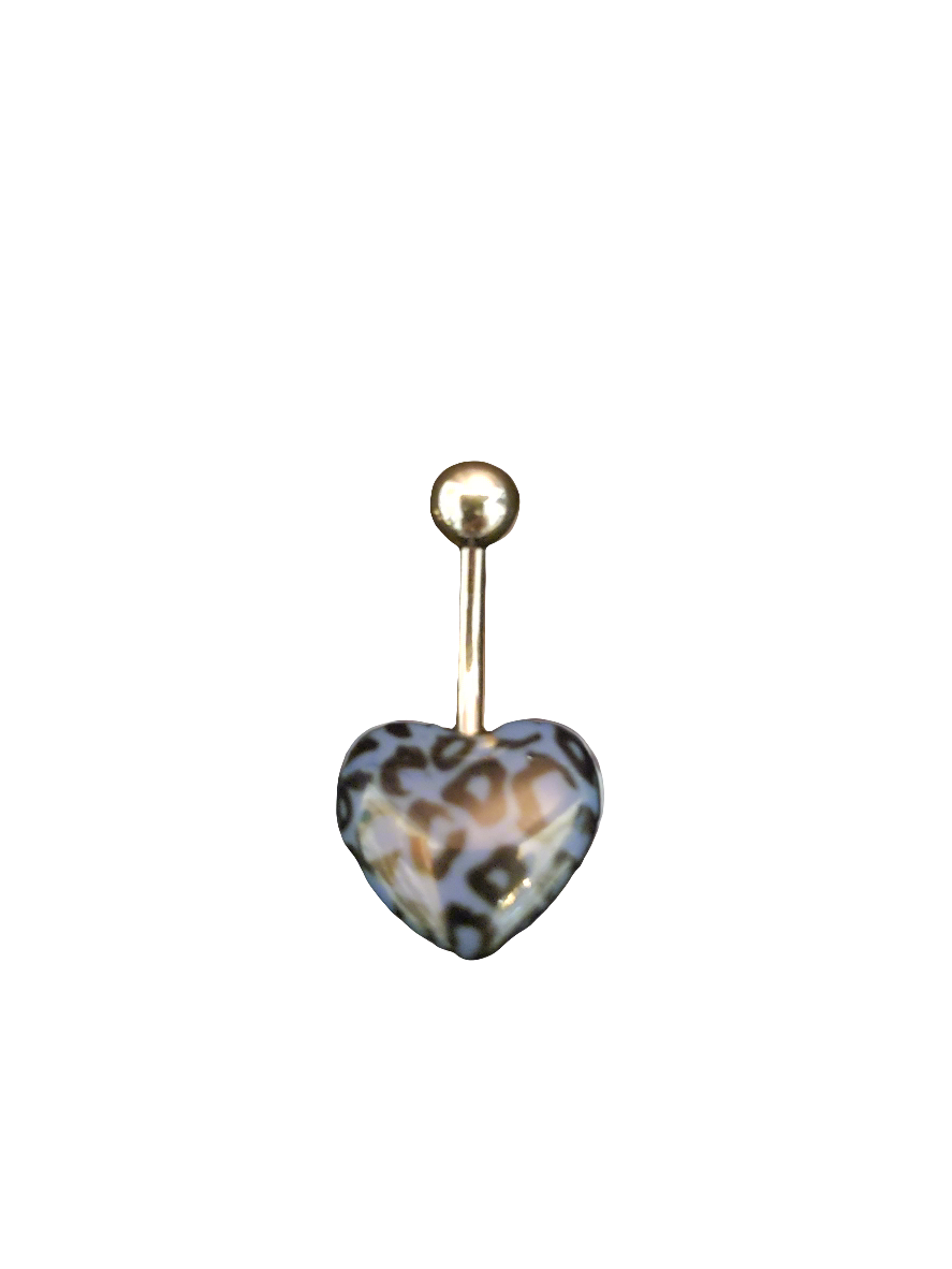 Stainless Steel Blue Leopard Print Heart Acrylic Belly Piercing