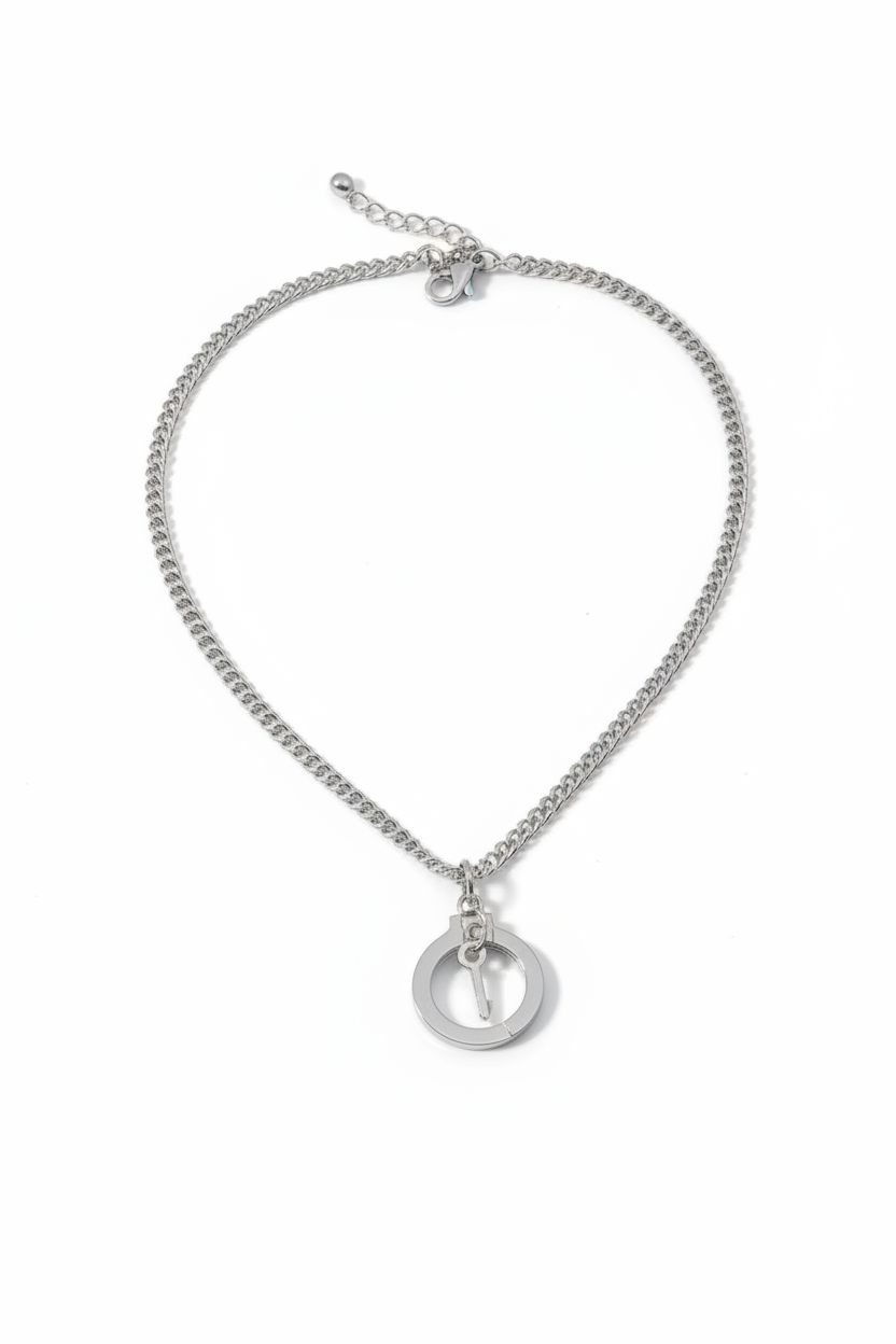 Handcuff and Key Steel Chain Necklace in 316l stainless steel.