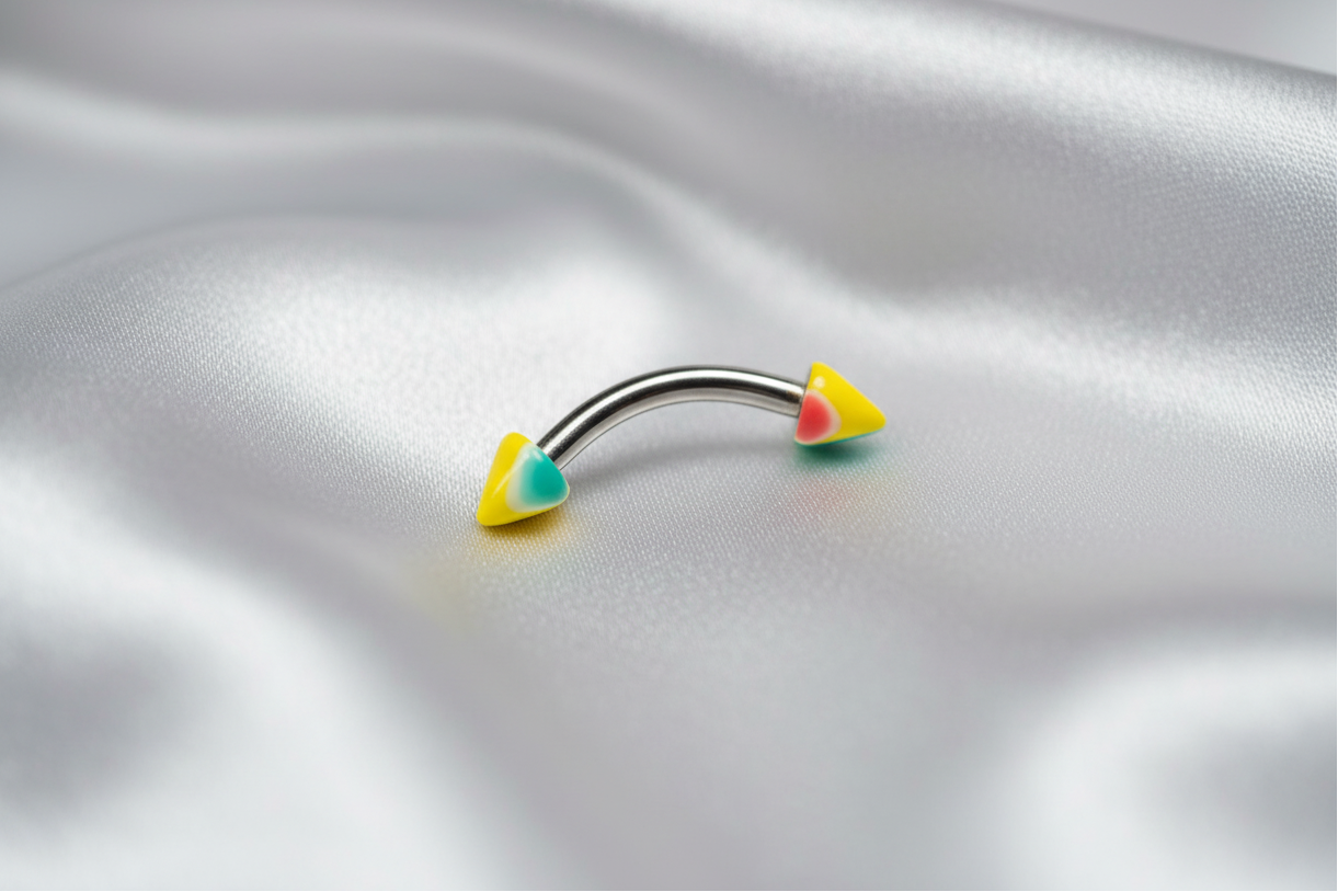 Multicolor Acrylic Spike Eyebrow Ring in 316l stainless steel.