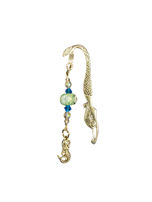 Handmade Aqua Mermaid Bookmark with Mermaid Charm