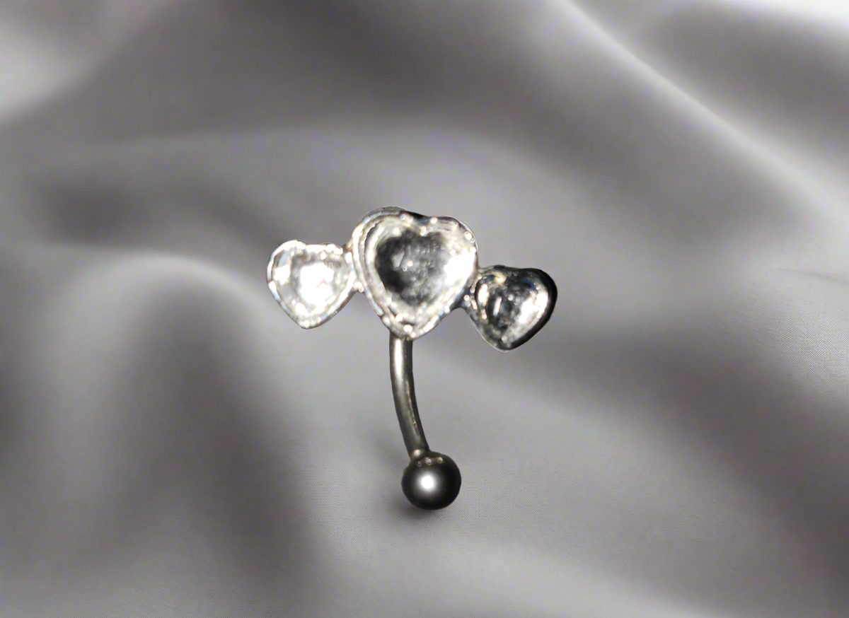 Clear Crystal Triple Heart Steel Eye Brow Piercing
