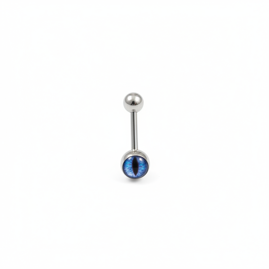 Blue Snake Eye tongue barbell in 316l stainless steel