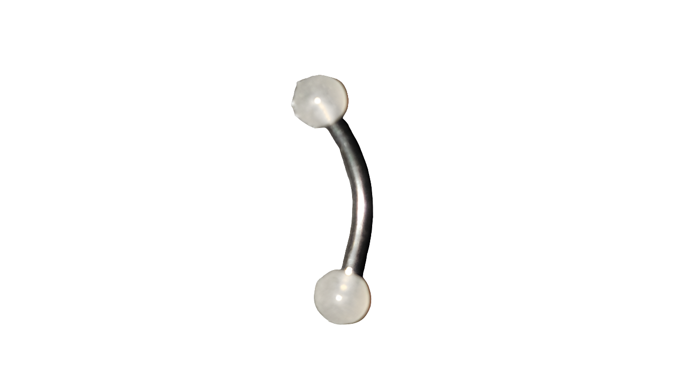 Steel Eye Brow Piercing with White Glow Acrylic Ball Ends