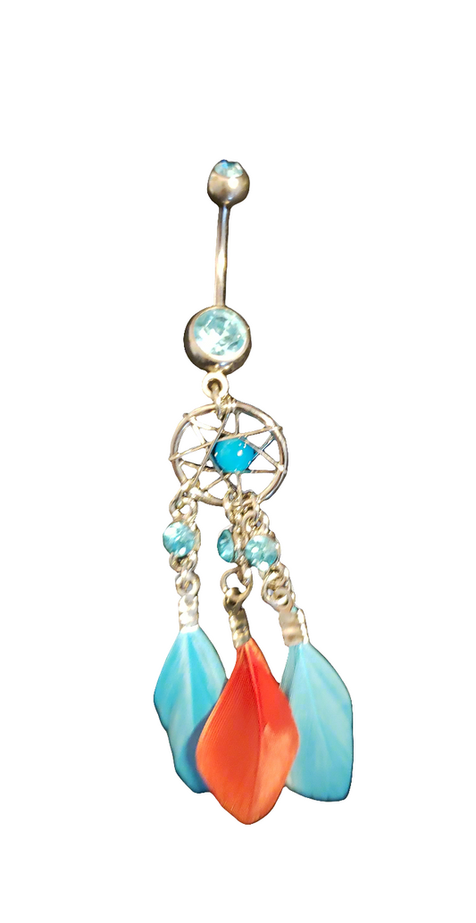 Belly Piercing Stainless Steel Dream Catcher with Dangling Feathers