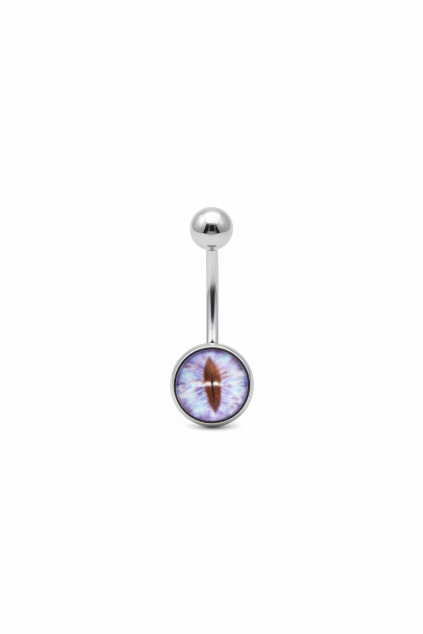 Blue Snake Eye belly button ring in 316l stainless steel