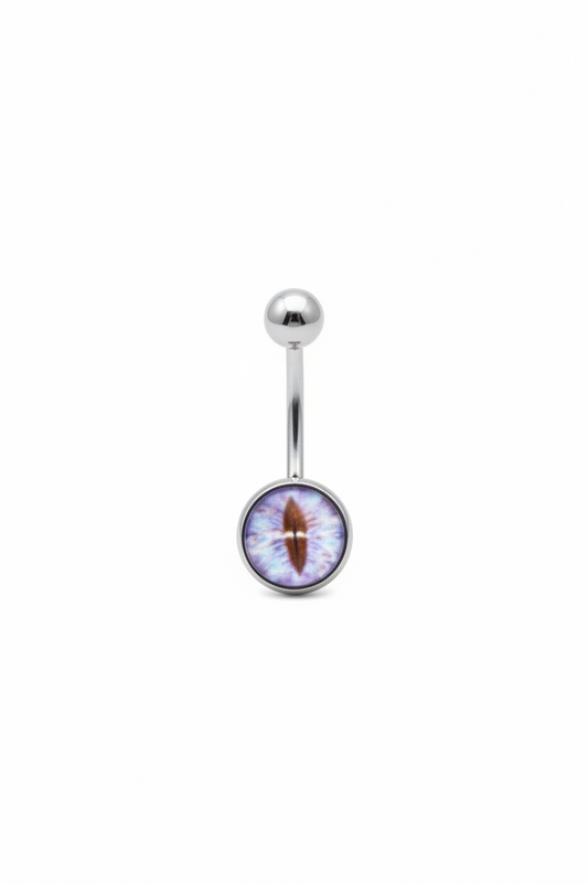 Blue Snake Eye belly button ring in 316l stainless steel