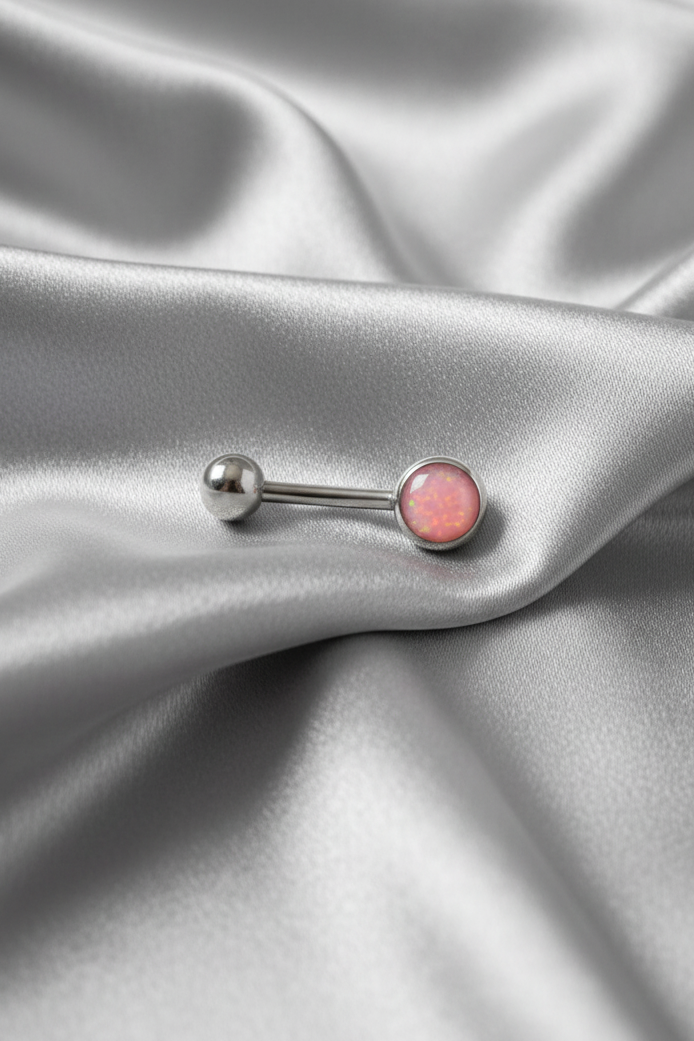 Pink Opal belly button ring - 316l stainless steel
