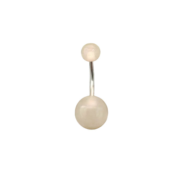 White Glow Acrylic Belly Button Ring in 316l stainless steel close up detail.
