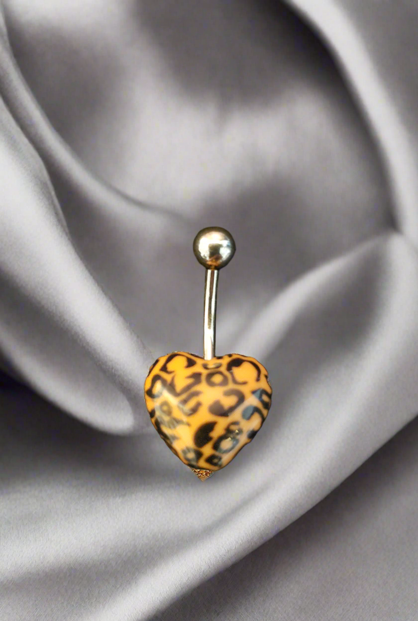 Stainless Steel Orange Leopard Print Heart Acrylic Belly Piercing