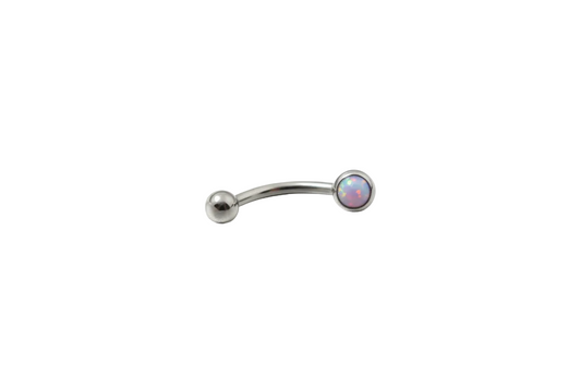 Purple Opal Flat Head Top Eyebrow Ring in 316l stainless steel close up detail.