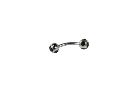 Black Multi-Crystal Eyebrow Ring in 316l stainless steel close up detail.