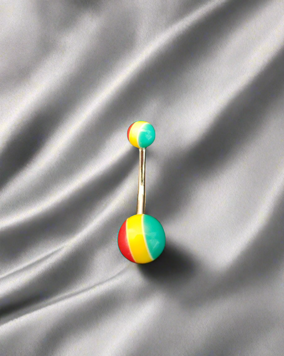 Stainless Steel Rasta Colored Acrylic Belly Piercing