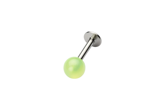 Yellow Glow Acrylic Labret Lip Ring in 316l stainless steel close up detail.